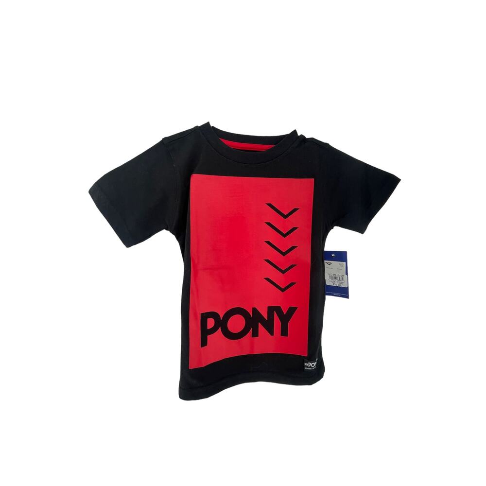 NWT PONY Black Red Graphic Short Sleeve T-Shirt Youth Size Small/4